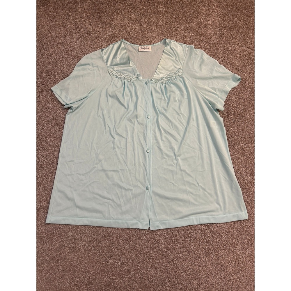 Vanity Fair Bed Jacket Womens Large Blue Excellent Vintage Embroidered 90-107